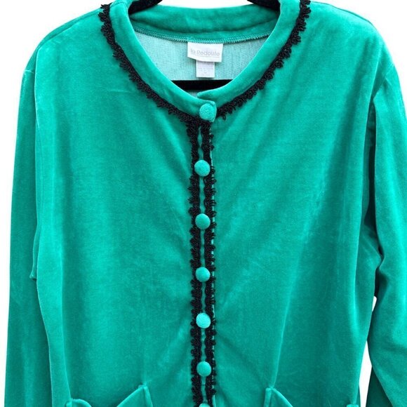 La Redoute Vintage Green Velour Velvet Oversize Lace Embroidered Trim Cardigan M - Picture 2 of 11